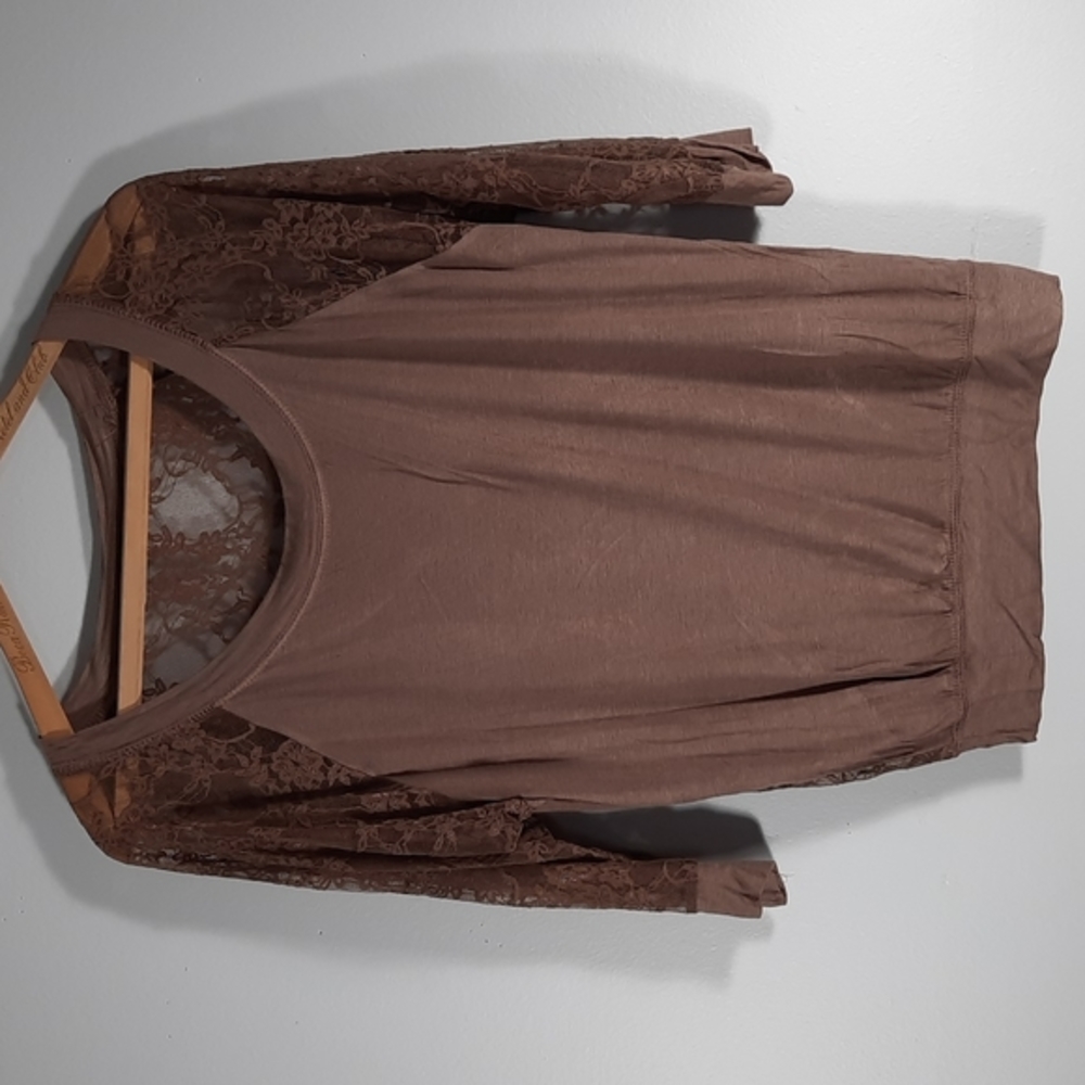 NWOT QUEEN ESTHER Brown/tan lace top SZ S